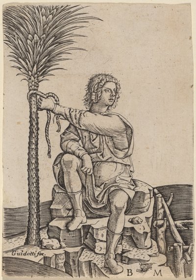 Hombre sentado junto a una palmera de Benedetto Montagna