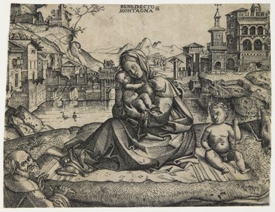 La Sagrada Familia con el Niño San Juan en un paisaje, c. 1506-1512 de Benedetto Montagna