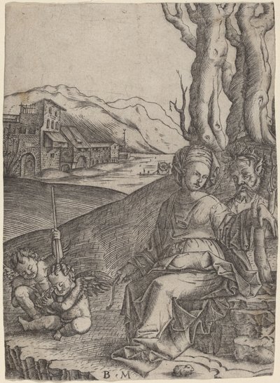 Mujer y Sátiro con Dos Cupidos de Benedetto Montagna