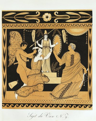 Áyax el Menor afrenta a Casandra a los pies de la estatua de Atenea (grabado) de Benedict or Benedikt Piringer