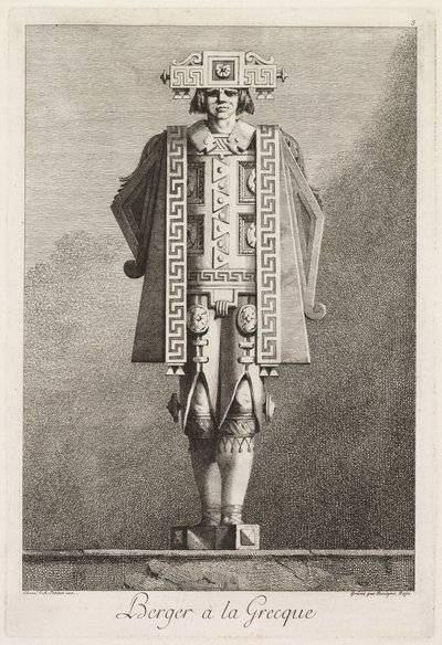 Mascarada a la griega: Pastor a la griega, Placa 5, 1771 de Benigno Bossi