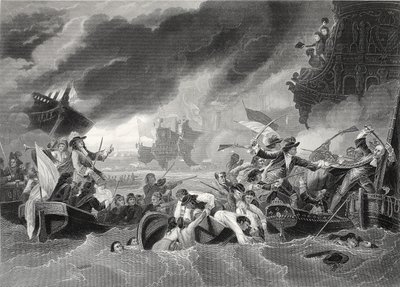 Batalla de La Hogue, grabado por W. French de Benjamin (after) West