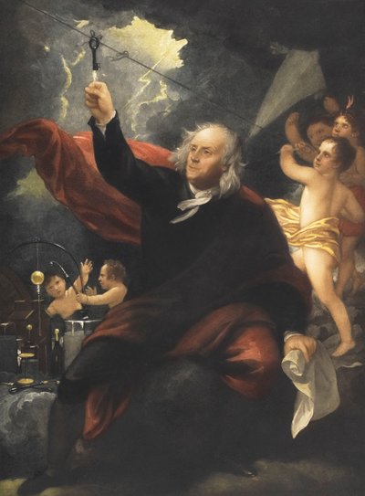 Experimento de la cometa de Benjamin Franklin. (imprimir) de Benjamin (after) West