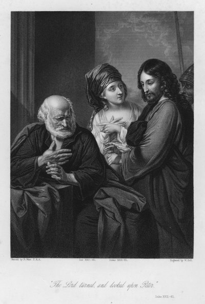 Pedro Niega a Cristo, Lucas XXII, 61 (grabado) de Benjamin (after) West