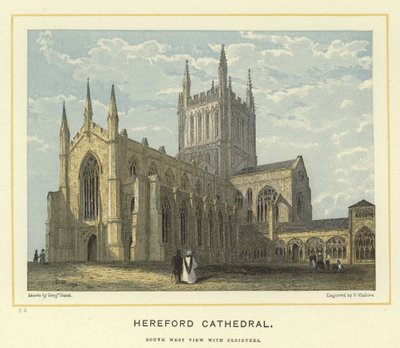 Catedral de Hereford, vista suroeste con claustros de Benjamin Baud