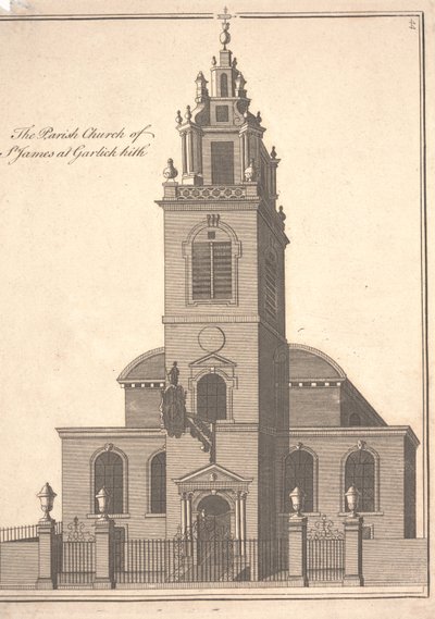 La iglesia parroquial de St. James Garlickhythe, c.1750 de Benjamin Cole