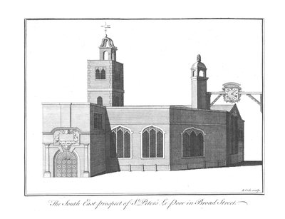 La perspectiva sureste de St. Peters Le Poor en Broad Street, c1756 de Benjamin Cole