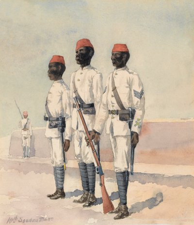Sargento y otros dos soldados del 10º batallón sudanés, c.1889 (acuarela) de Benjamin Donisthorpe Alsop Donne