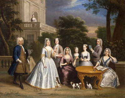Retrato de grupo de una familia, en los terrenos de una casa de campo de Benjamin Ferrers