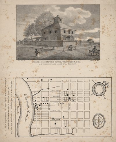 Casa de reuniones de los Amigos, Wilmington, Delaware, litografía de P.S. Duval, 1845 de Benjamin Ferris