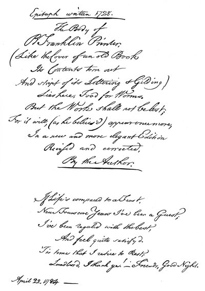 Epitafio de Benjamin Franklin, escrito por él mismo, 1728, 1840 de Benjamin Franklin