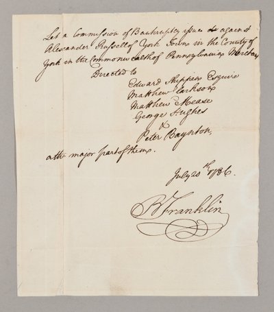Comisión de quiebra, 20 de julio de 1786 de Benjamin Franklin
