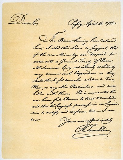 Carta de Benjamin Franklin a David Hartley MP, 14 de abril de 1782 de Benjamin Franklin