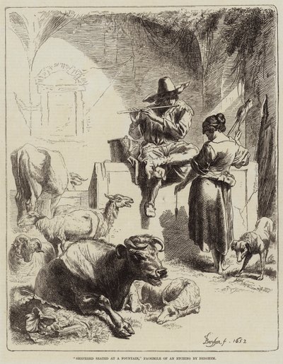 Pastor sentado en una fuente de Benjamin Herring