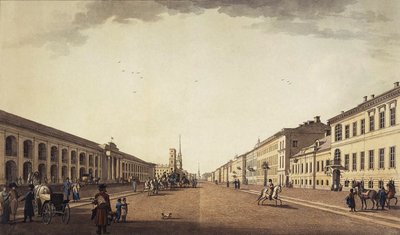 Vista de la Avenida Nevsky cerca del Gostiny Dvor en San Petersburgo, 1799 de Benjamin Paterssen