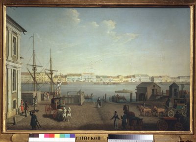 El Quai des Anglais en San Petersburgo. Pintura de Benjamin Paterssen (1748-1815), óleo sobre lienzo, hacia 1790. Arte sueco de Benjamin Patersson