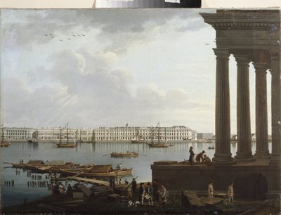 Vista del Palacio de Invierno y la Bolsa de Valores de San Petersburgo. Pintura de Benjamin Paterssen (1748-1815), óleo sobre lienzo de Benjamin Patersson