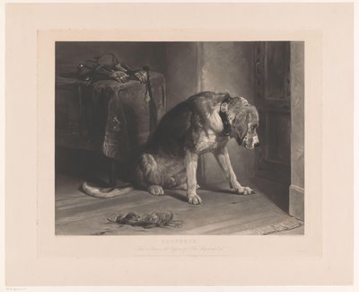 Perro esperando en una puerta Suspenso (título sobre objeto) de Benjamin Phelps Gibbon