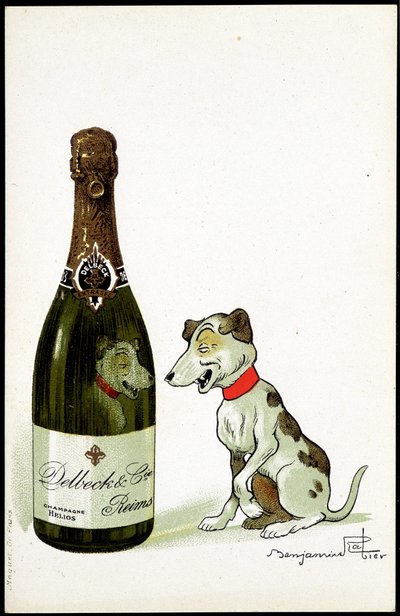 Cartón para champán "Delbeck et Cie, Reims", ilustración de Benjamin Rabier (1864-1939), sd. principios del siglo XX. de Benjamin Rabier
