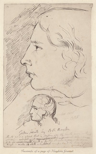 Boceto del poeta inglés John Keats del diario del artista inglés Benjamin Haydon (litografía) de Benjamin Robert (after) Haydon