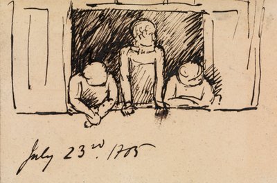 Estudio de tres figuras apoyadas en el alféizar de una ventana de Benjamin Robert Haydon