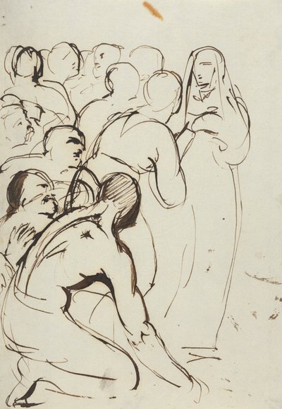 Estudio de un grupo de figuras arrodilladas y de pie de Benjamin Robert Haydon