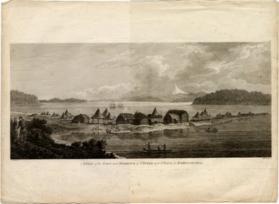 Vista de la ciudad y el puerto de Petropavlovsk-Kamchatsky del viaje al Océano Pacífico, 1785 de Benjamin Thomas Pouncey