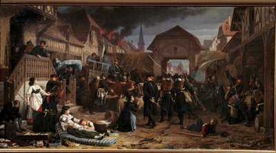 Guerra de 1870: "Las requisas en Reichshoffen" La batalla de Froeschwiller Woerth (Froeschwiller-Woerth) (o batalla de Reichshoffen) el 06/08/1870 vio la victoria de Prusia - Pintura de Benjamin Ullmann (1829-1884) 1871 Nancy, Musee historique Lorrai de Benjamin Ullmann