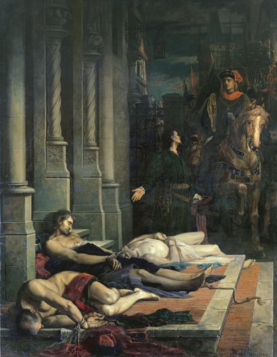 El cuerpo de Etienne Marcel (c.1316-58) es mostrado al Delfín Carlos (1338-80) de Francia, futuro Carlos V, 2 de agosto de 1358 (óleo sobre lienzo) de Benjamin Ulmann