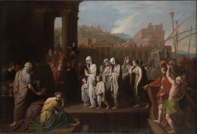 Agripina desembarcando en Brundisium con las cenizas de Germánico de Benjamin West