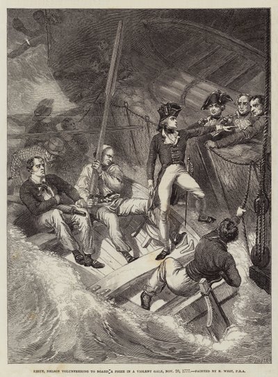 El Teniente Nelson ofreciéndose para abordar un premio en una violenta tormenta, 20 de noviembre de 1777 de Benjamin West
