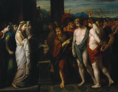 Pílades y Orestes llevados como víctimas ante Ifigenia de Benjamin West
