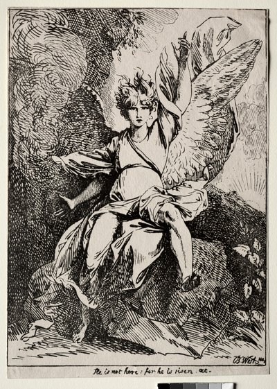 Especímenes de Poliautografía: El ángel en la tumba de Cristo, 1801 de Benjamin West