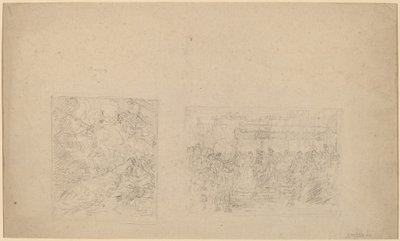 Estudio de Moisés golpeando la roca y una procesión (verso) de Benjamin West