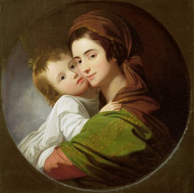 La esposa del artista, Elizabeth, y su hijo Raphael de Benjamin West