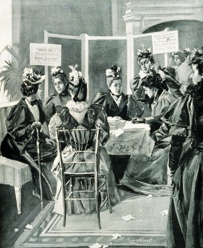 "Firma la petición por el sufragio igualitario" pub. 1894 de Benjamin West Clinedinst
