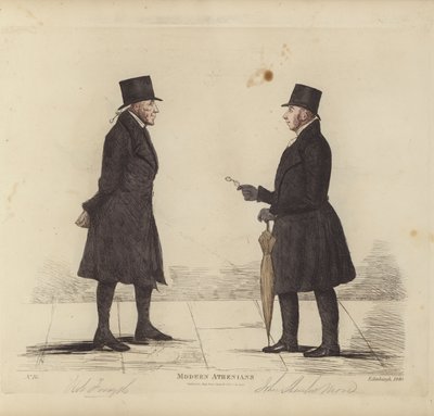 Eminent Edinburghians, aka Modern Athenians, Robert Forsyth, Esq, Advocate, John Shank More, Esq, LLD, Advocate (grabado en color) de Benjamin William Crombie