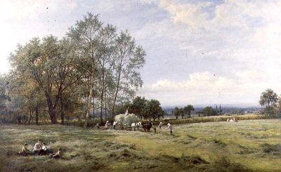 Un campo de heno inglés de Benjamin Williams Leader