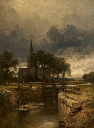 Iglesia y esclusa de Stratford-on-Avon de Benjamin Williams Leader