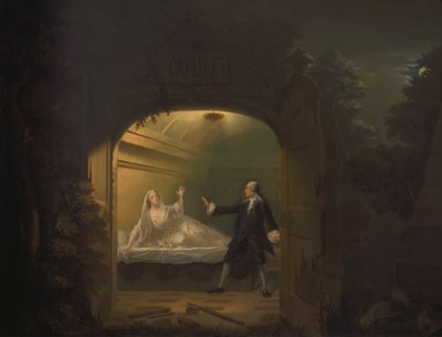 David Garrick y George Anne Bellamy en "Romeo y Julieta", Acto V, Escena iii de Benjamin Wilson
