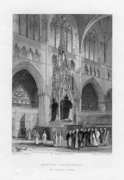 El trono del obispo, Catedral de Exeter, Devon, c1836-c1842 de Benjamin Winkles