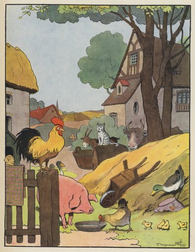 Animales en un corral de Benjamin Rabier