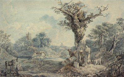 Paisaje con figuras y ganado de Benjamin attr. to Barker