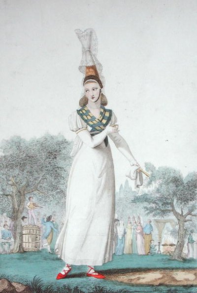 Una Cauchoise con el traje tradicional para días festivos, grabado por Gatine c.1830 de Benoit (after) Pecheux
