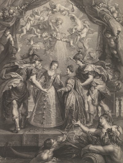 El intercambio de las dos princesas en Hendaya, escena alegórica con Ana de Benoit Audran I