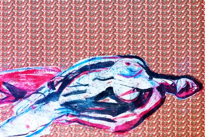 Sobre-retrato japonés 2, 2020 (acrílico sobre papel japonés serigrafiado) de Benoit Erwann Boucherot