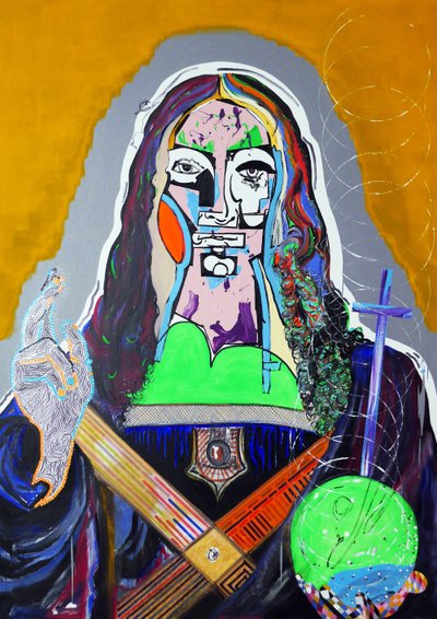 Surpeinture : Salvator Mundi, 2020 (óleo, papel y acrílico sobre lienzo) de Benoit Erwann Boucherot