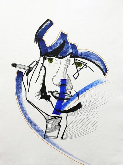 Surportrait : Françoise Sagan 1, 2019 (acrílico sobre papel) de Benoit Erwann Boucherot