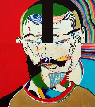 Surportrait : Mathieu Leroux, 2021 (óleo y acrílico sobre 3 paneles de madera yuxtapuestos) de Benoit Erwann Boucherot