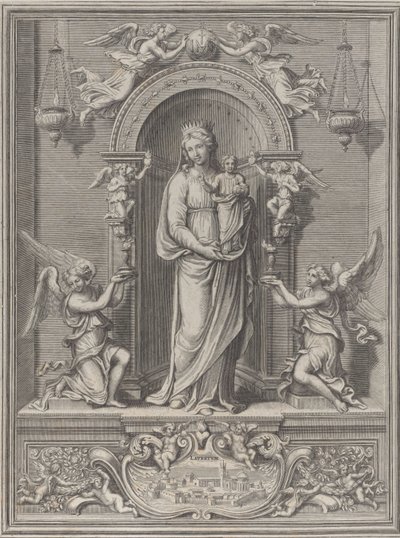 Madonna de Loreto, dentro de un nicho con un ángel a cada lado, 1650-1724 de Benoît Farjat